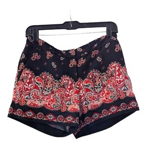 Loft Riviera black and red paisley 4" front zip shorts. Size 2. EUC